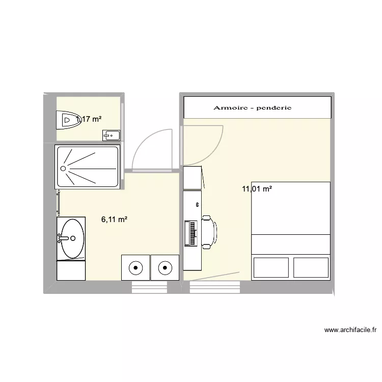CHAMBRE. Plan de 3  et 18 m²