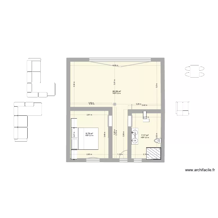 Maison Ana et Pablo V3. Plan de 3  et 44 m²