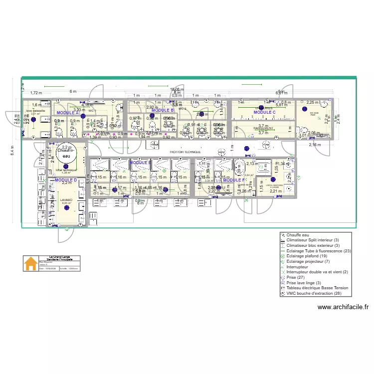 savine le lac sanitaire principale. Plan de 25  et 73 m²