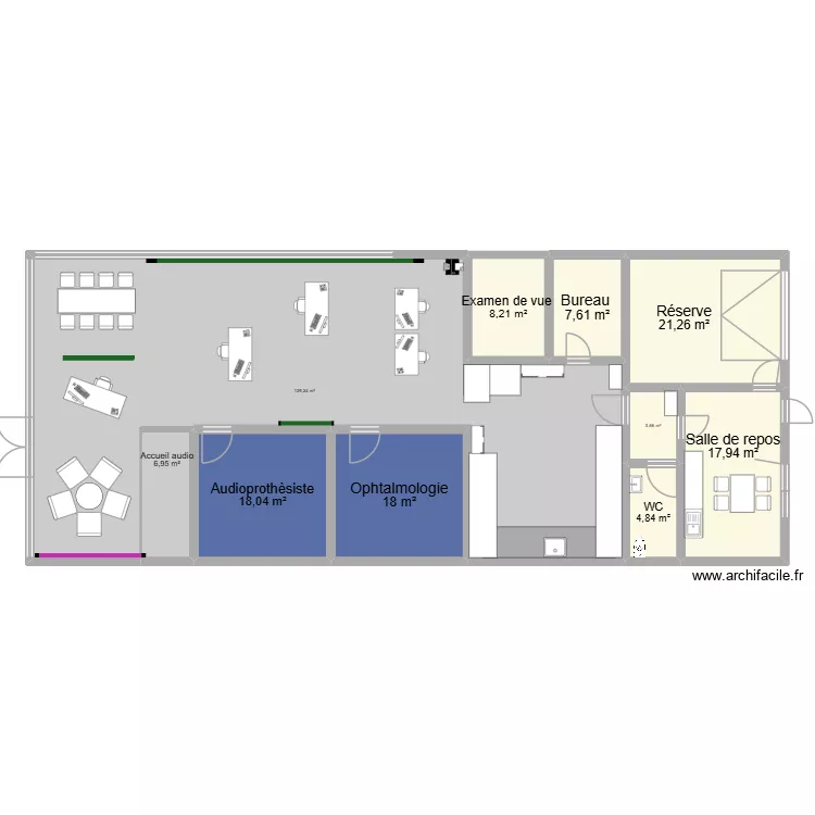 Magasin. Plan de 10  et 236 m²