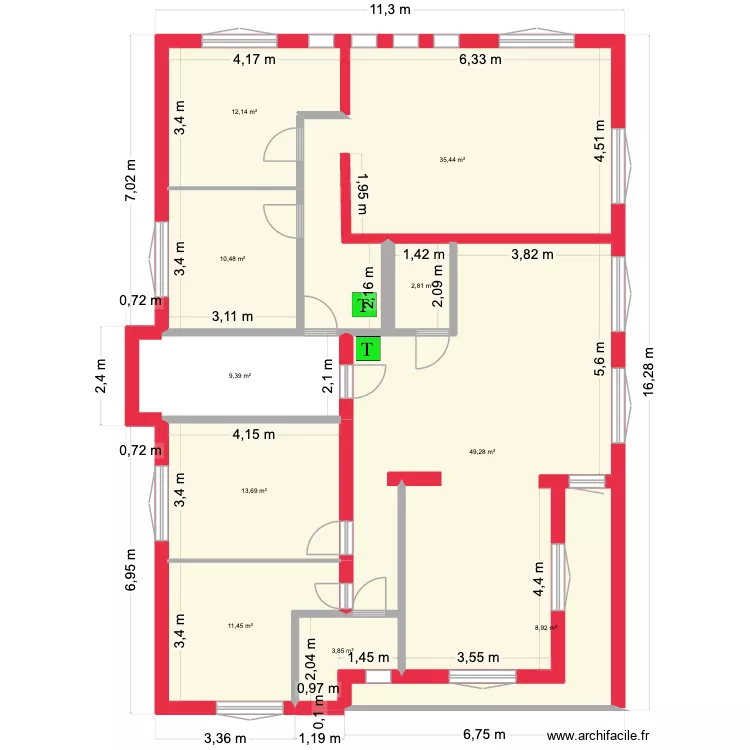 plan travaux 2 eme version. Plan de 10  et 157 m²