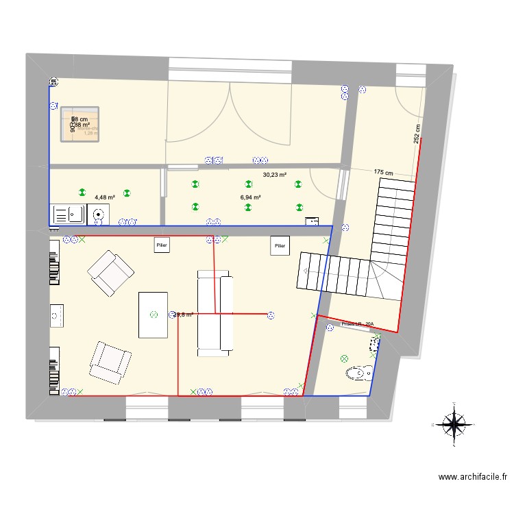 Hautefort Projet - split kitchen. Plan de 23 pièces et 344 m2