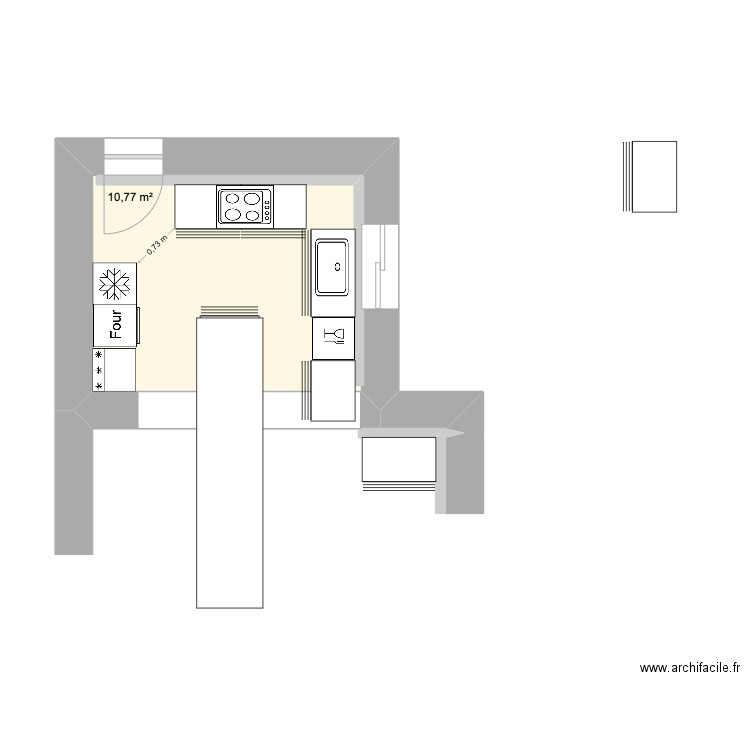cuisine. Plan de 1 pièce et 11 m2