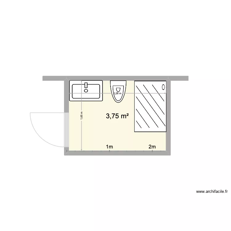 salle bain tzoumaz. Plan de 1  et 4 m²