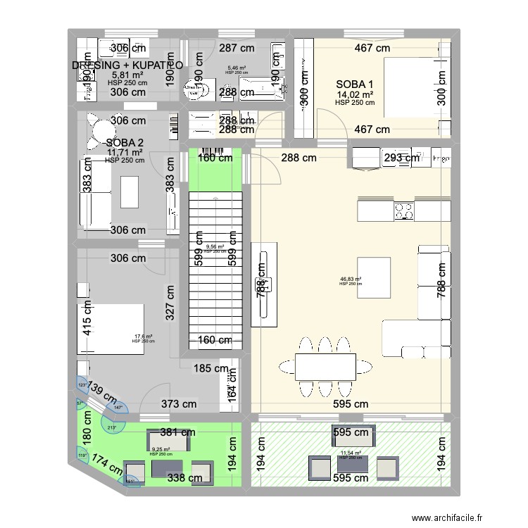 plan Appartement lokal dva stana. Plan de 10 pièces et 134 m2