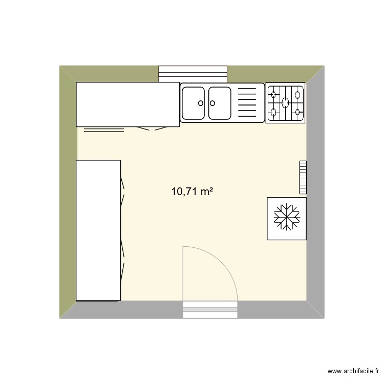 cuisine. Plan de 1 pièce et 11 m2