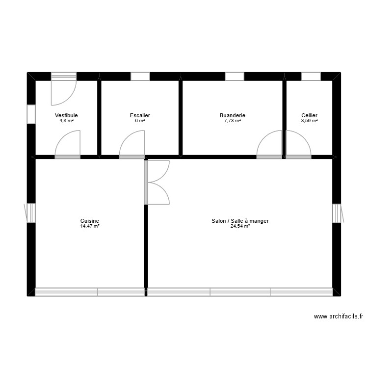 Maison. Plan de 6 pièces et 61 m2