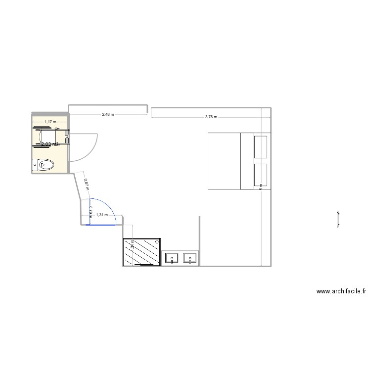 test suplémentaire PRM adapté. Plan de 1 pièce et 2 m2
