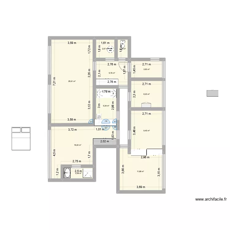 logement. Plan de 11  et 91 m²
