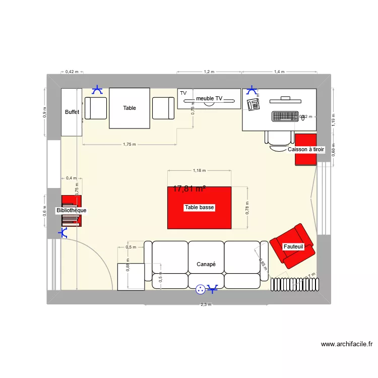 salon2. Plan de 1  et 18 m²