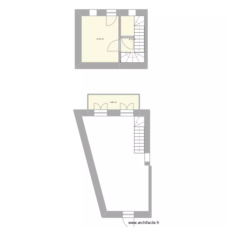 RDC. Plan de 3  et 23 m²