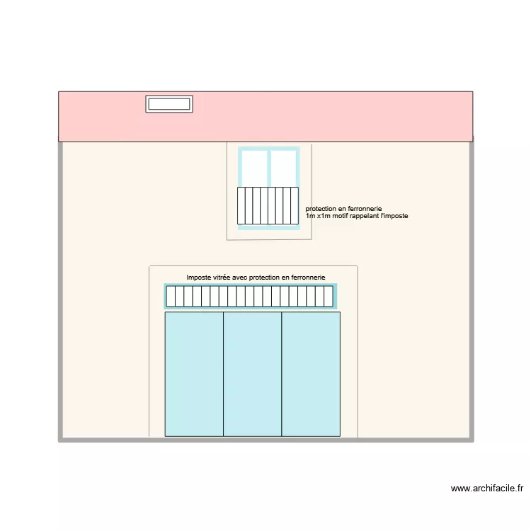 Sol 2: Fa&ccedil;ade 1 fen&ecirc;tre ferronnerie. Plan de 1  et 36 m²