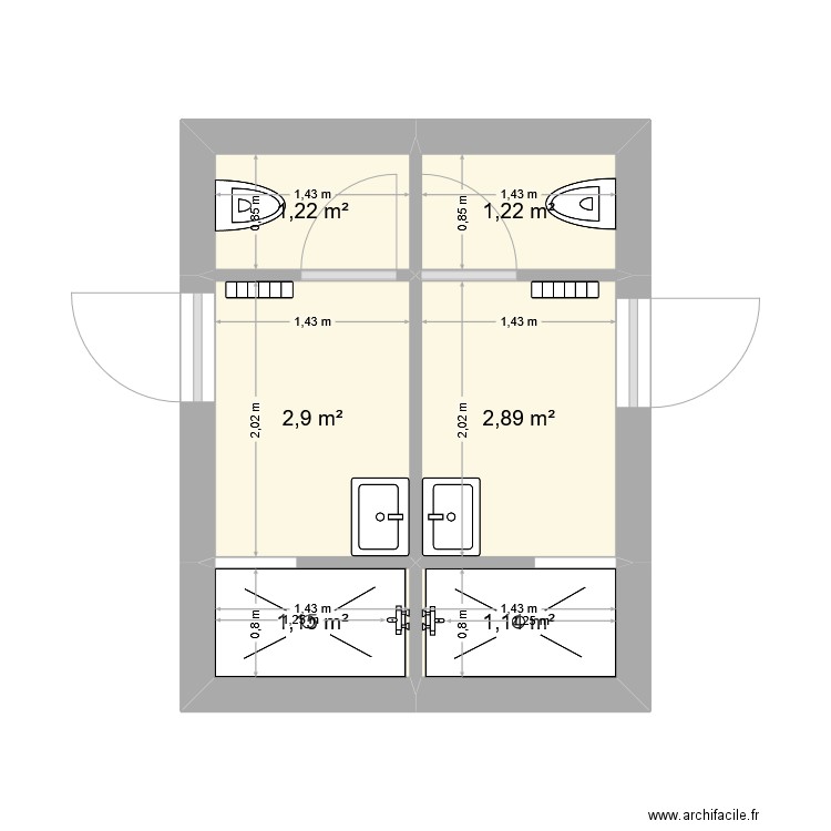plan SDB 2. Plan de 6 pièces et 11 m2