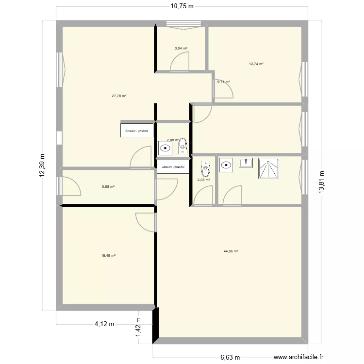 RDC VH. Plan de 9 pièces et 126 m² RDC VH. Plan de 9 pièces et 126 m²