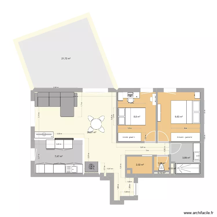 Appart T3. Plan de 10  et 84 m²