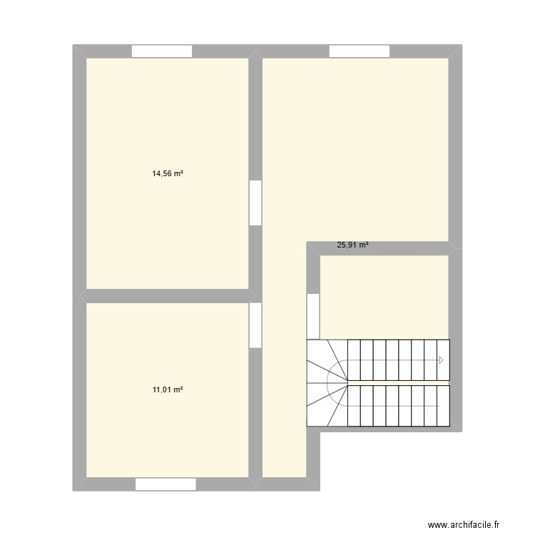 RDC. Plan de 3 pièces et 51 m2
