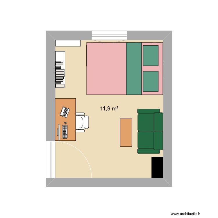 Chambre v2, version friends. Plan de 1 pièce et 12 m2
