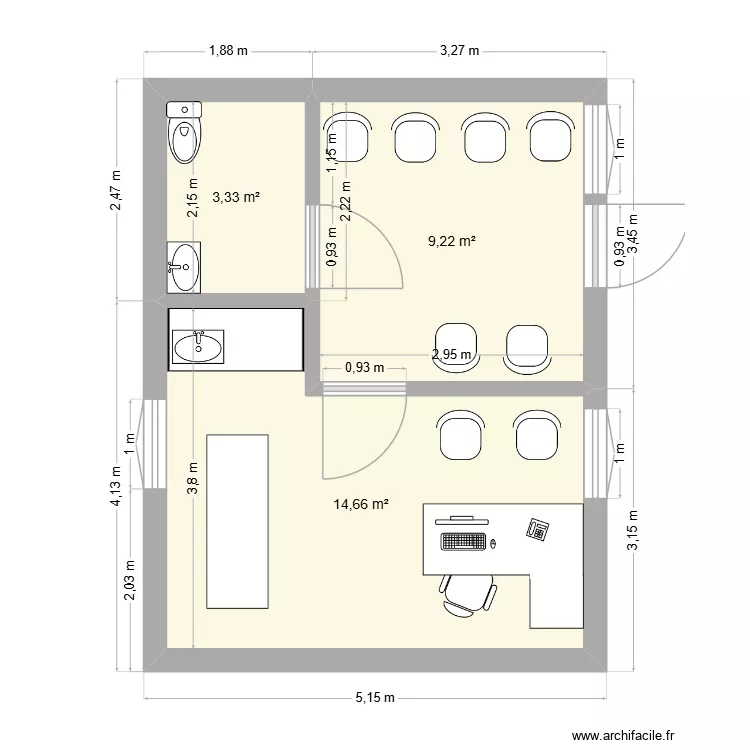 cabinet 2. Plan de 3 pièces et 27 m²