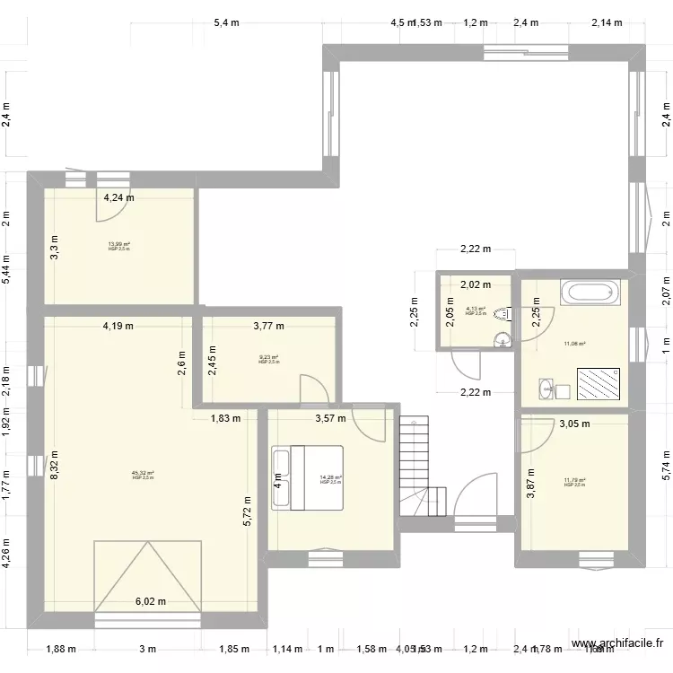 Projet avec grand décrochement à l'arriere V2. Plan de 7 Pièces et 110 m² Projet avec grand décrochement à l'arriere V2. Plan de 7 Pièces et 110 m²