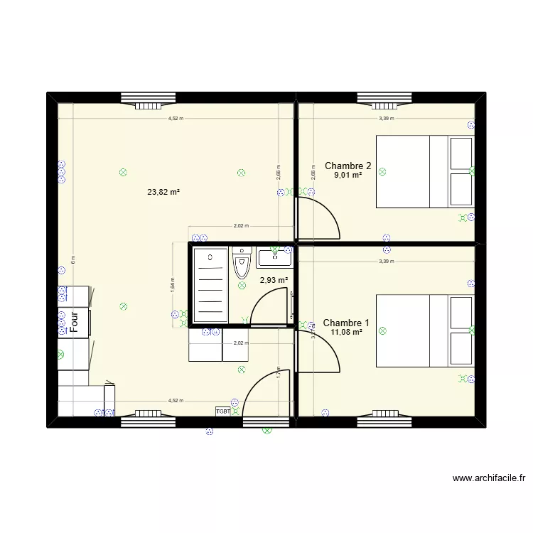 P2 - PLAN ELECTRICITE BONNET. Plan de 4  et 47 m²