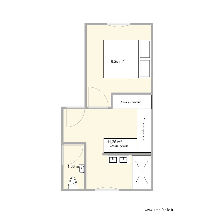 PLAN WC SUR ENTREE. Plan de 3 pièces et 21 m2