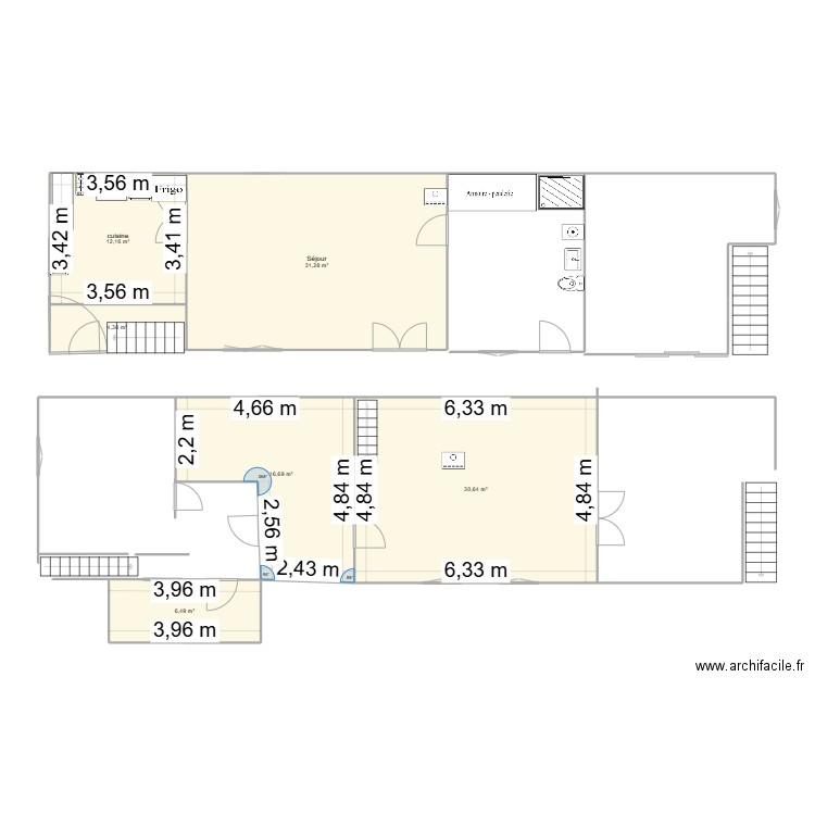 ensemble. Plan de 6 pièces et 102 m2
