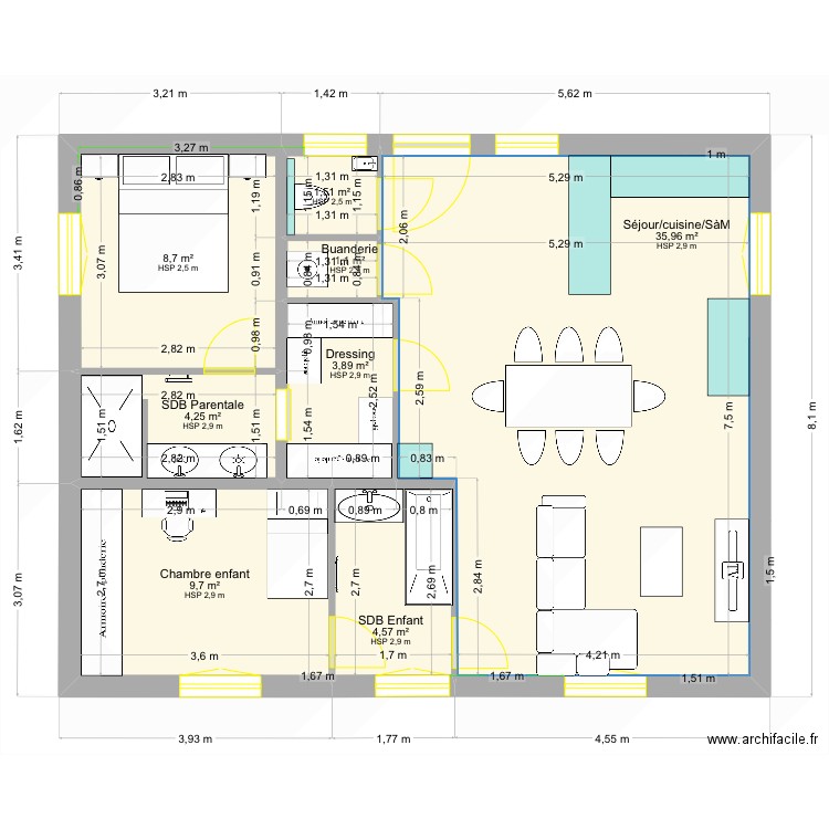 Bellet 12. Plan de 8 pièces et 70 m2