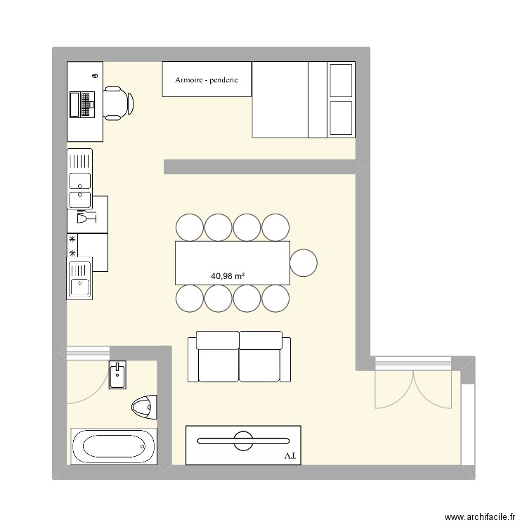 Proyecto francés. Plan de 1 pièce et 41 m2