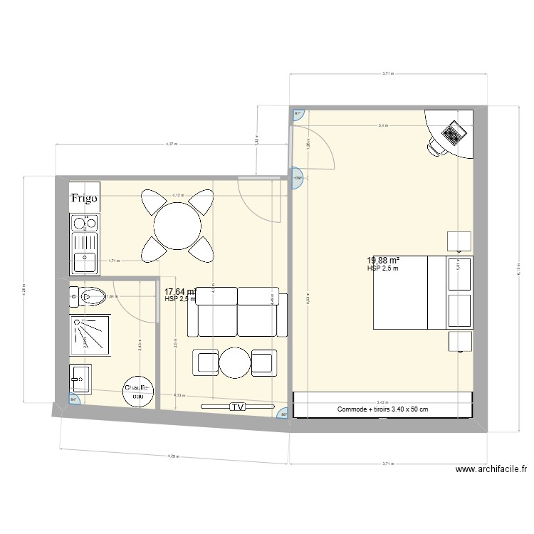 appart Francisco. Plan de 2 pièces et 38 m2