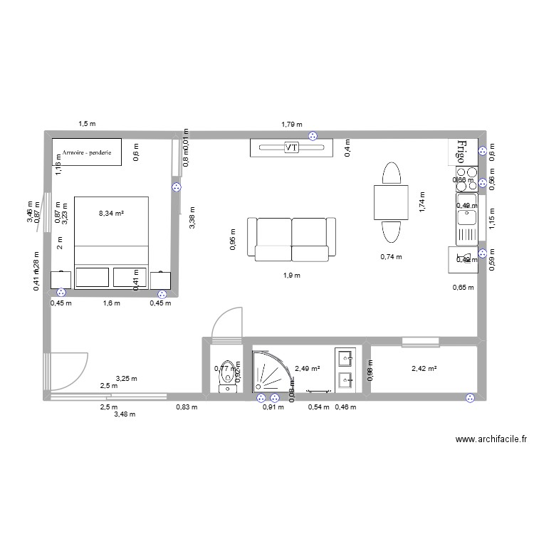 plan fifi. Plan de 4 pièces et 14 m2