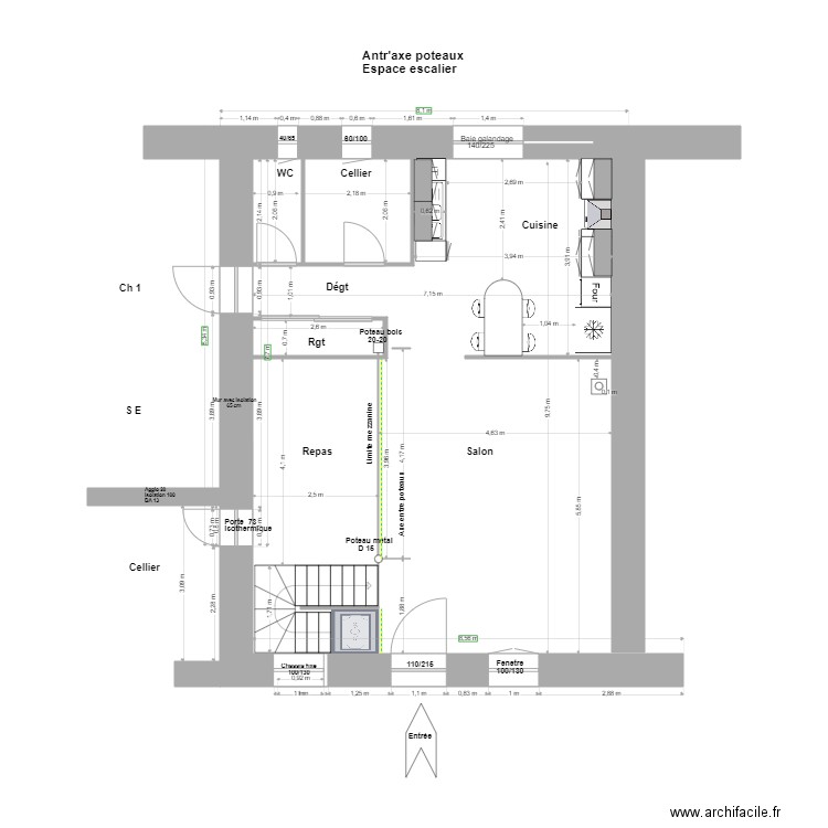 Entr'axe  Poteaux Espace Escalier' . Plan de 0 pièce et 0 m2