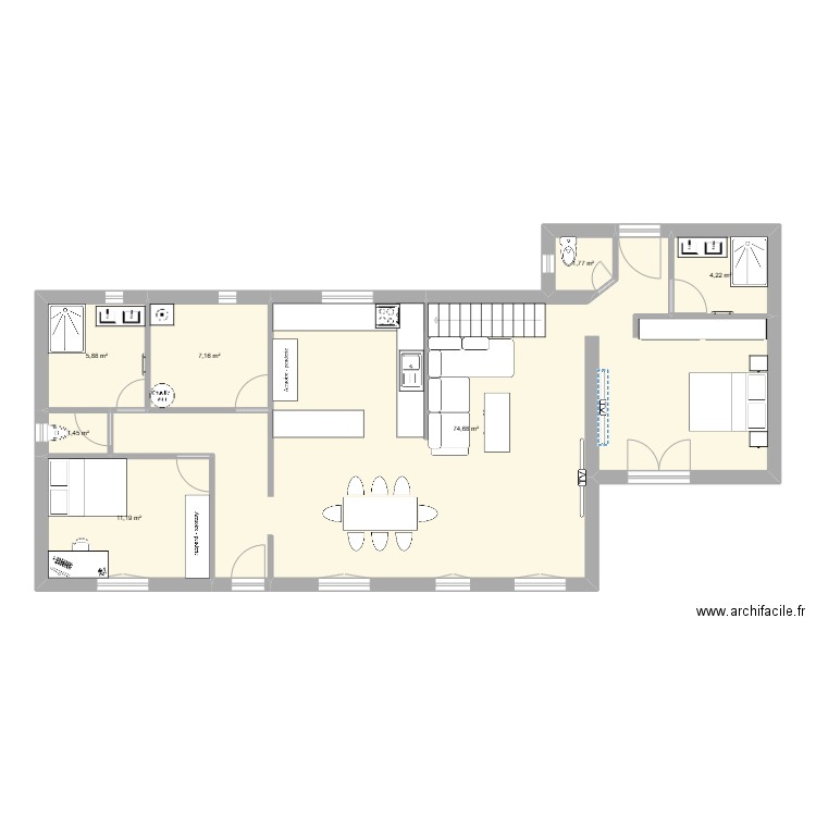 TERMINE. Plan de 7 pièces et 106 m2