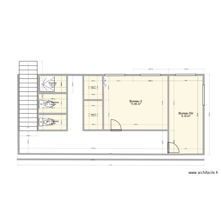 Bureau Snoop version 2. Plan de 7 pièces et 29 m2