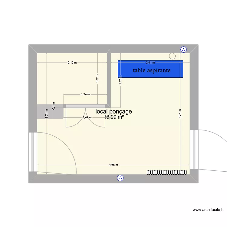 local pon&ccedil;age. Plan de 1 pièce et 17 m²
