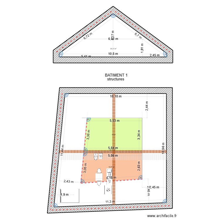 Bâtiment 1 aménagement comble. Plan de 4 pièces et 181 m2