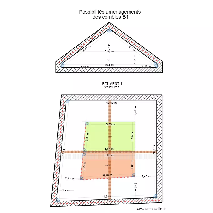 Bâtiment 1 aménagement comble. Plan de Bâtiment 1 aménagement comble. Plan de