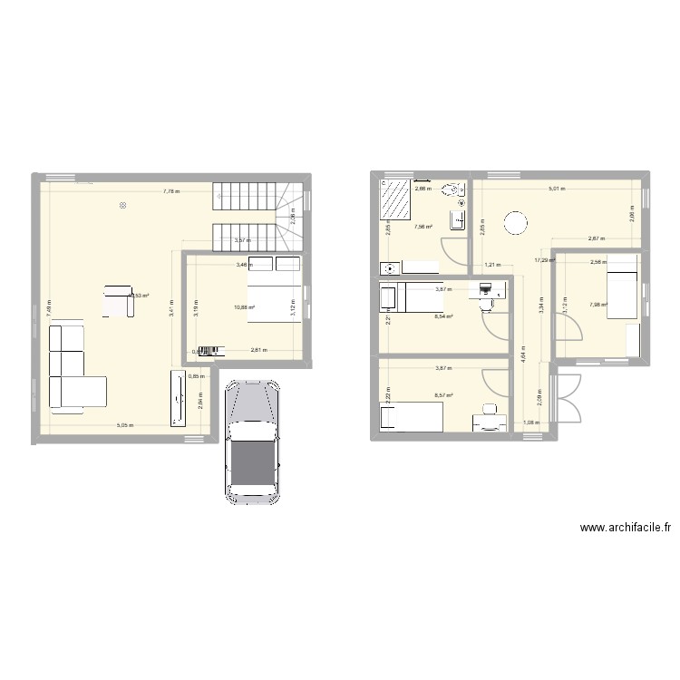 129 R1. Plan de 7 pièces et 101 m2
