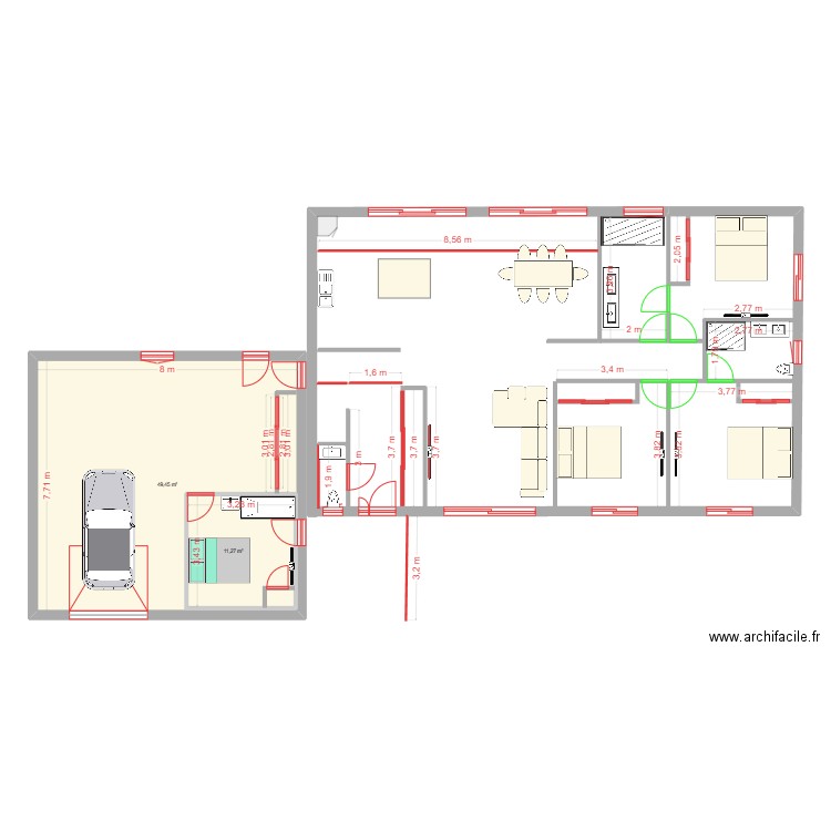 Plan de Bernard N 2. Plan de 2 pièces et 73 m2