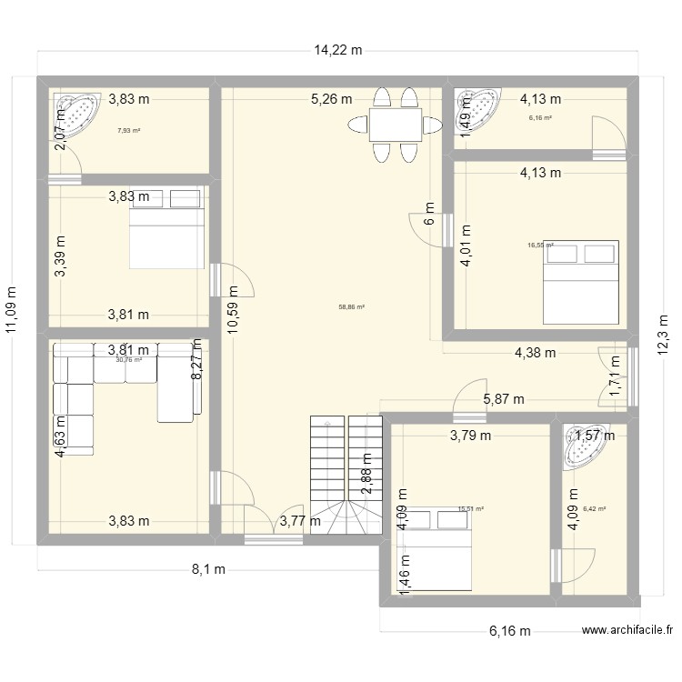 PLAN MAISON SEYE. Plan de 7 pièces et 142 m2