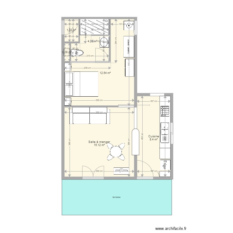 projet studio 03. Plan de 6 pièces et 42 m2