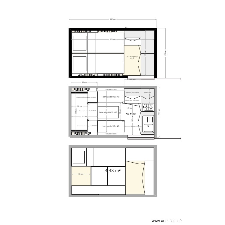 TRANSPORTER T6 L2 H3 LIT DEPLIE. Plan de 2 pièces et 9 m2