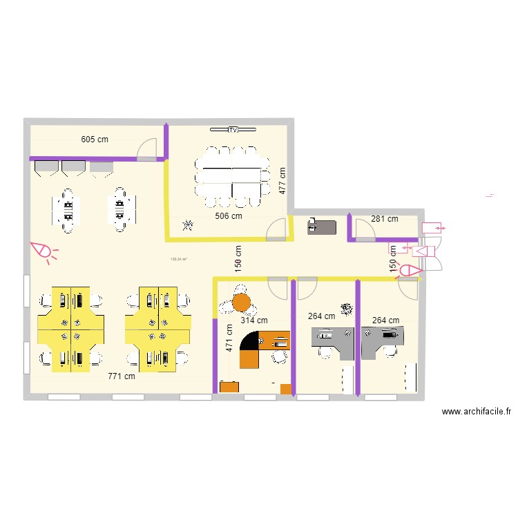 PROD EMBOUT VILLENEUVE LE ROI Bureau Alarme. Plan de 3 pièces et 157 m2