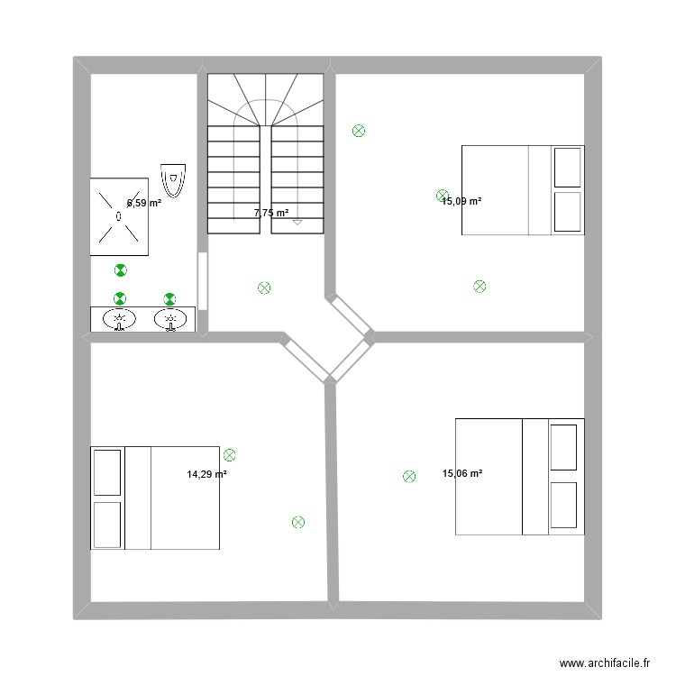 Rez-de-chaussée. Plan de 5 pièces et 59 m2