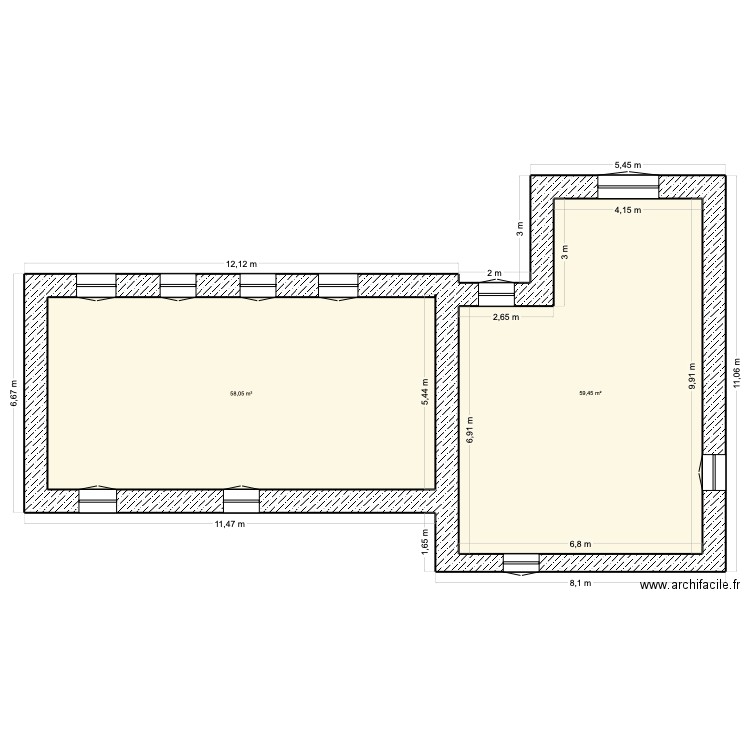 1er - La Soubardais - Joan. Plan de 2 pièces et 118 m2