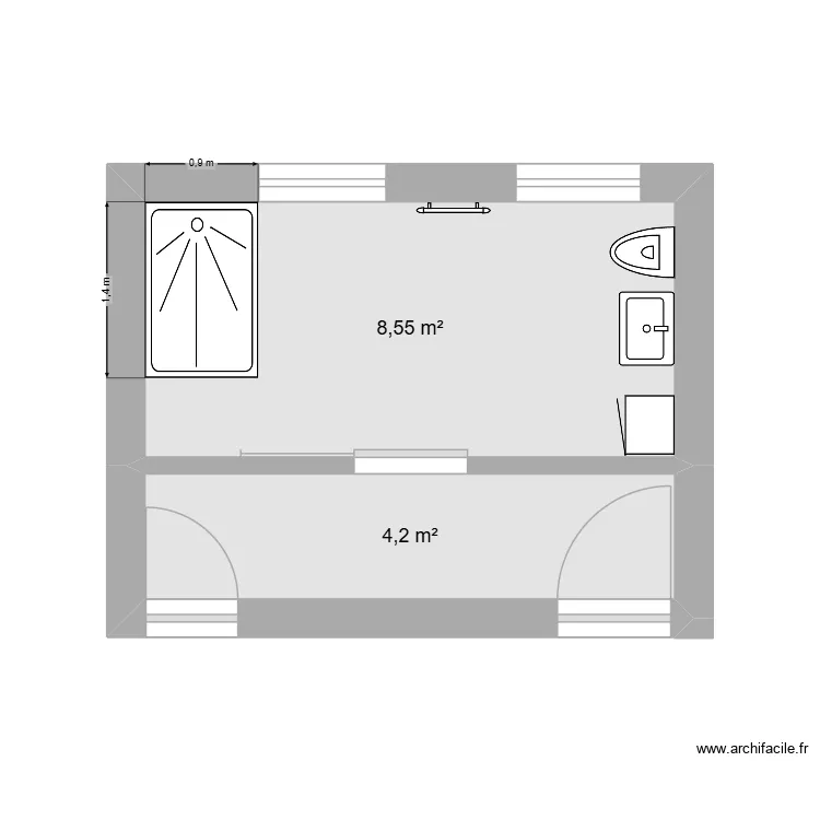 S.D.B. Olivia + meubles. Plan de 2  et 13 m²
