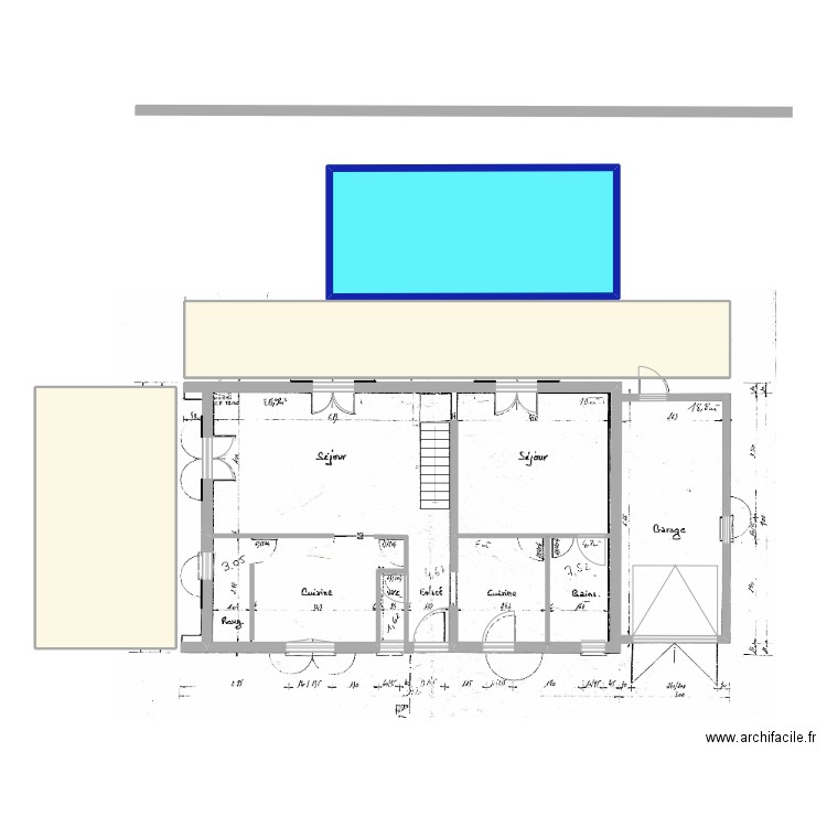 BONNAN RDC 3. Plan de 3 pièces et 91 m2