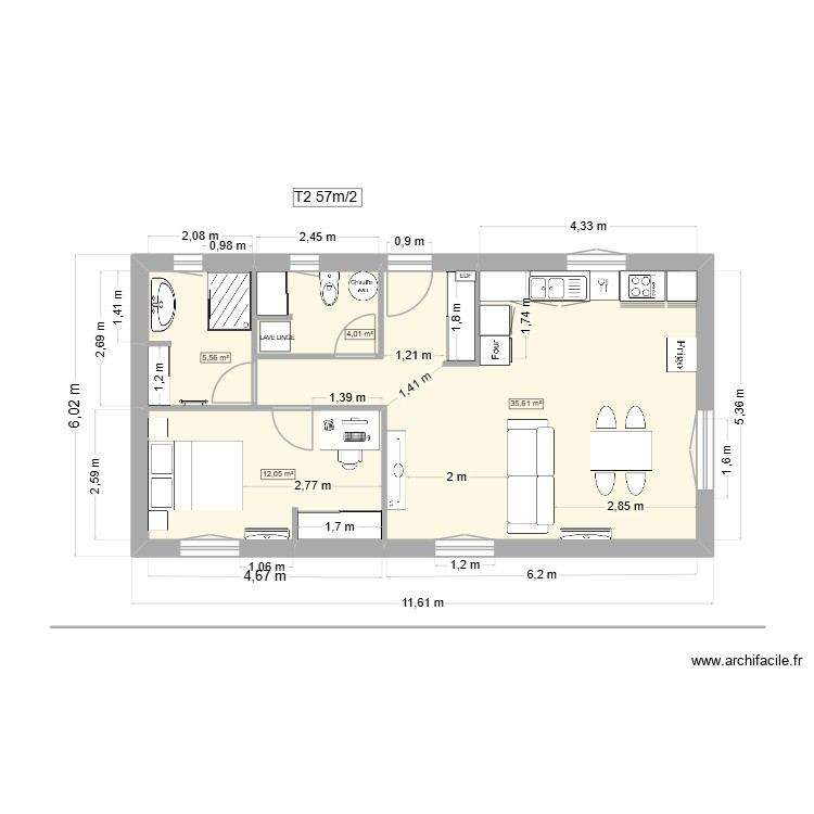 T2 long variante. Plan de 0 pièce et 0 m2