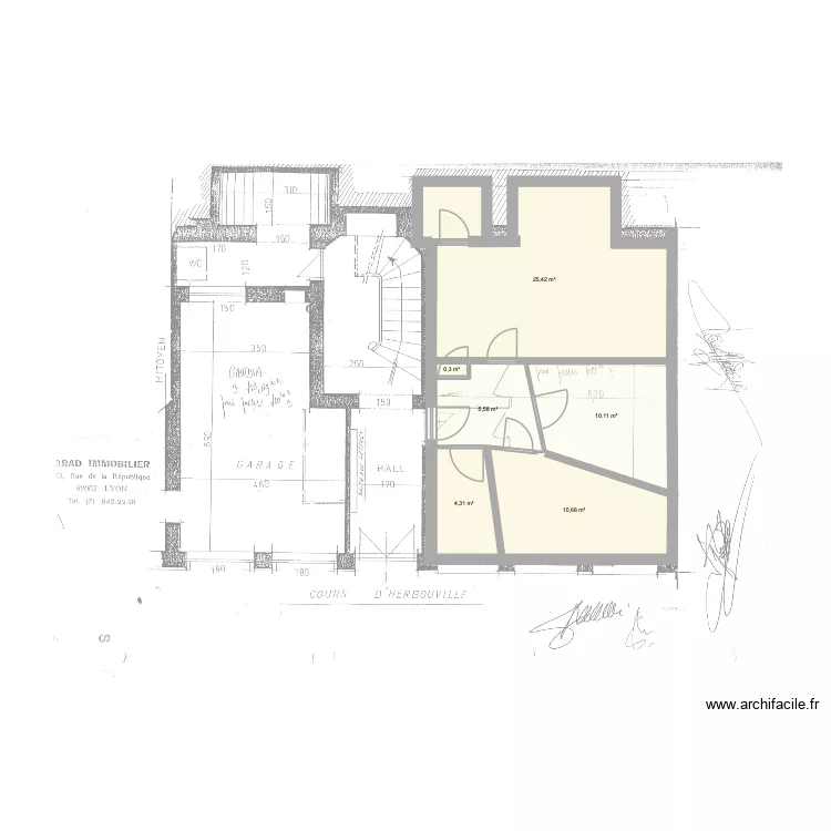 studio sans couloir avec plan v2. Plan de 6  et 56 m²