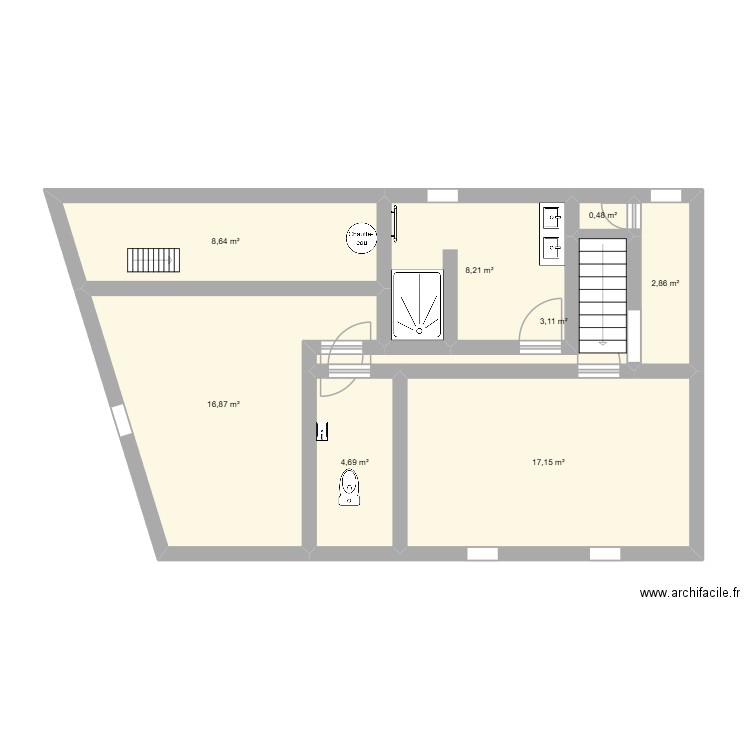 maison 1er. Plan de 8 pièces et 62 m2
