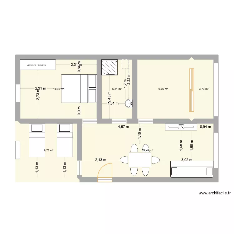 appart 1. Plan de 6  et 66 m²